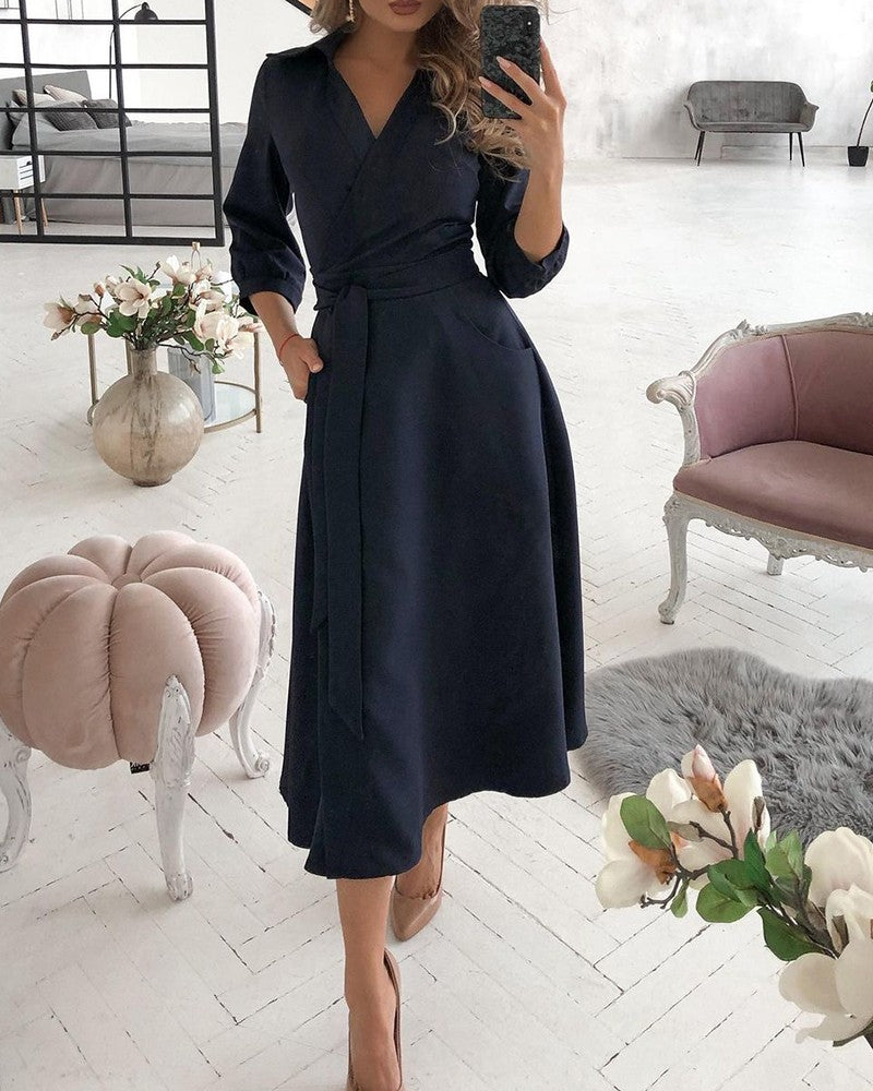 Lantern Sleeve Casual Shirt Dress