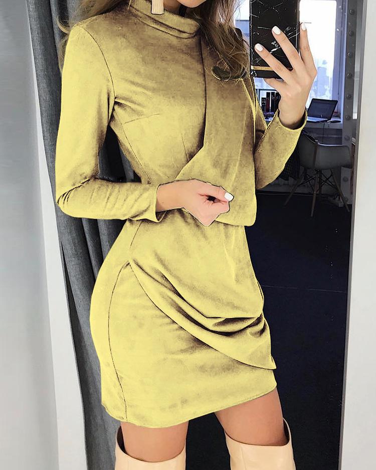 Long Sleeve Ruched Design Bodycon Dress