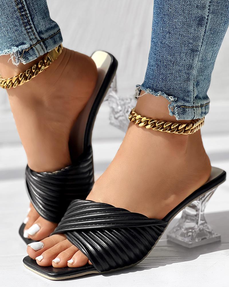 Twisted Strap Clear Chunky Heeled Sandals