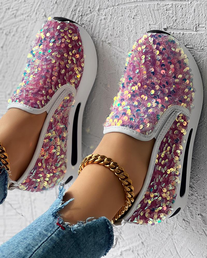 Allover Sequin Platform Slip On Muffin Sneakers