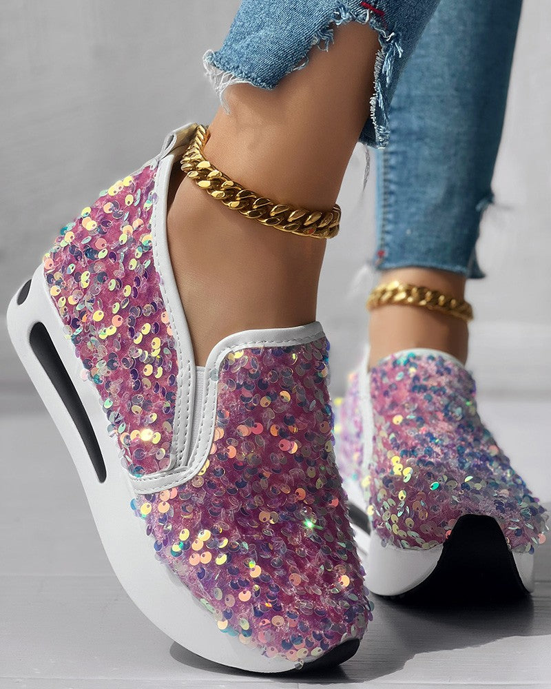 Allover Sequin Platform Slip On Muffin Sneakers