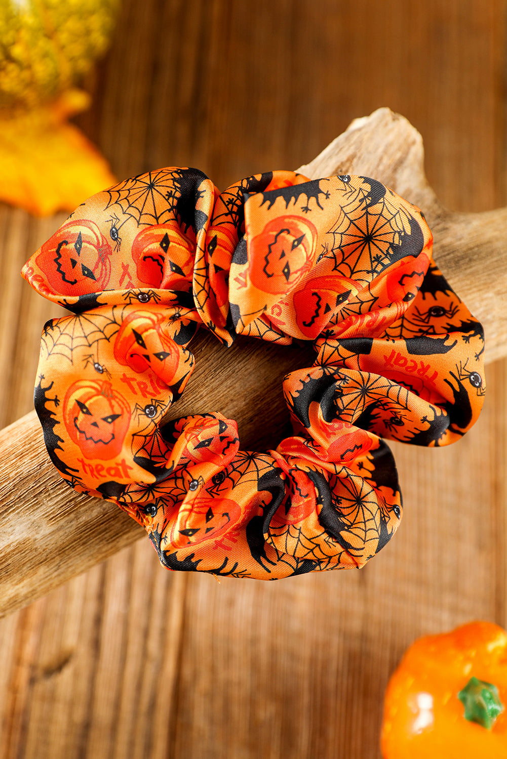 Orange Halloween Pattern Print Hair Scrunchie