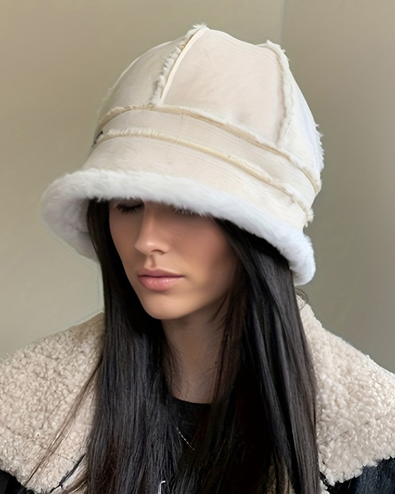 Faux Fur Piping Winter Thermal Bucket Hat