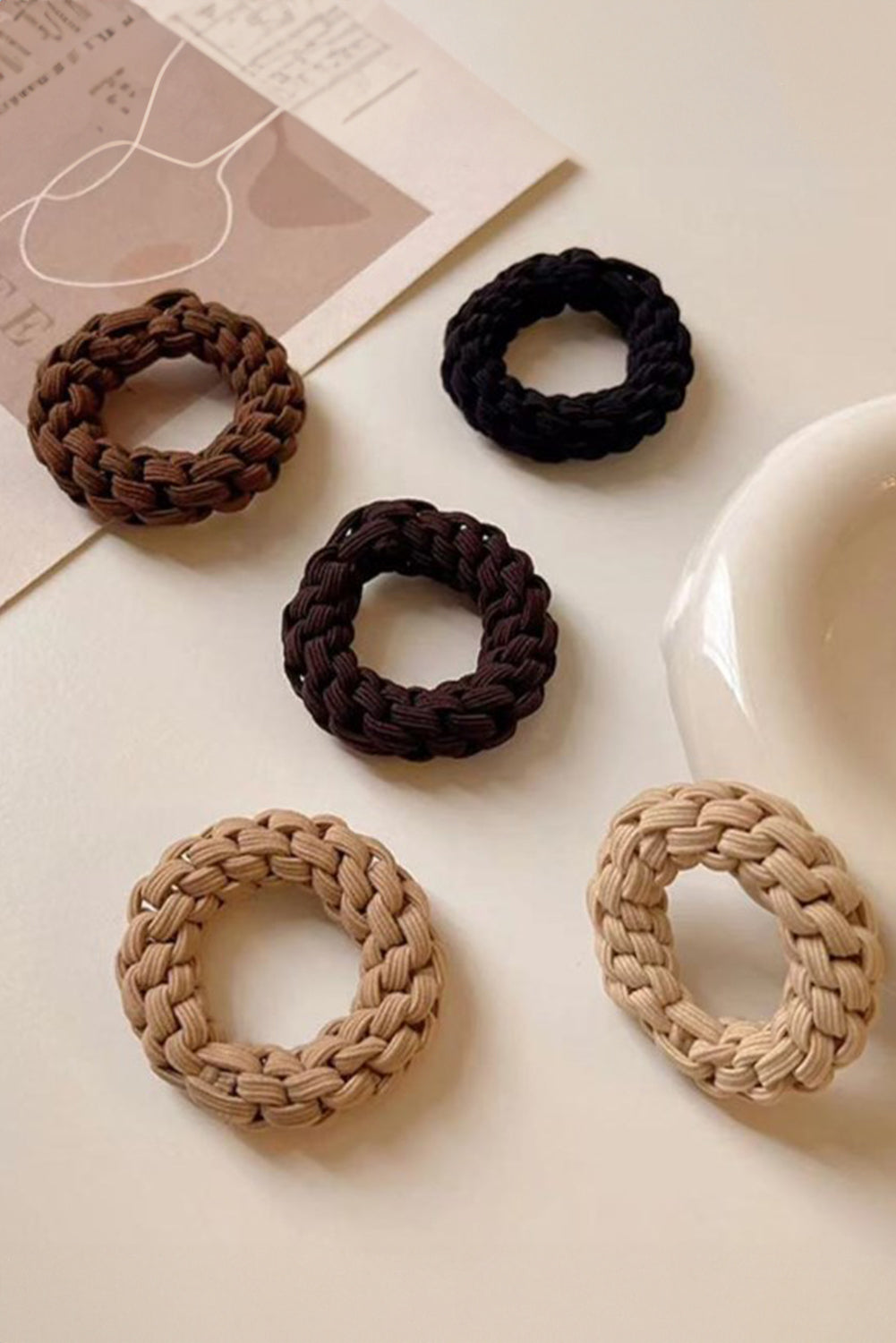 Camel 5 Piece Thick Braided Hair Tie Set