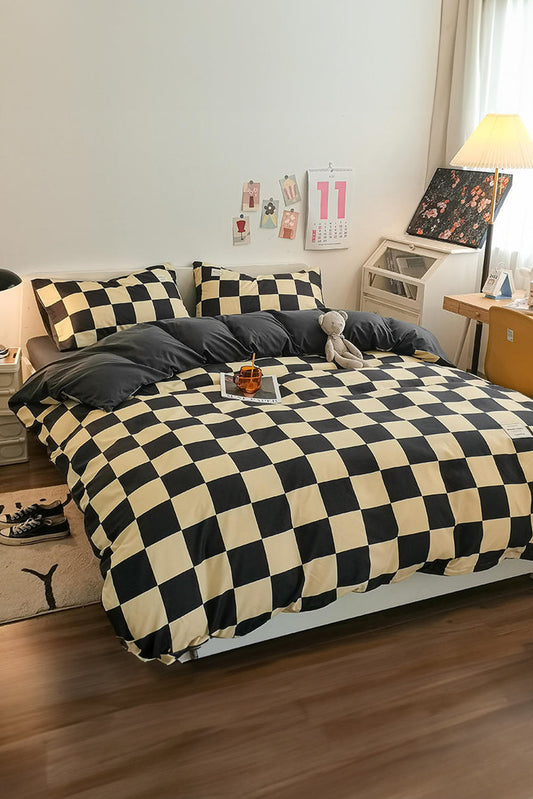 Beige Checkered Soft Four-piece Bed Set