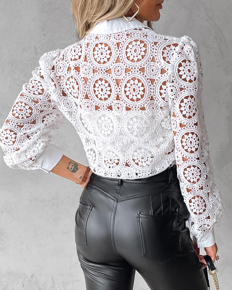 Lace Hollow Out Long Sleeve Top