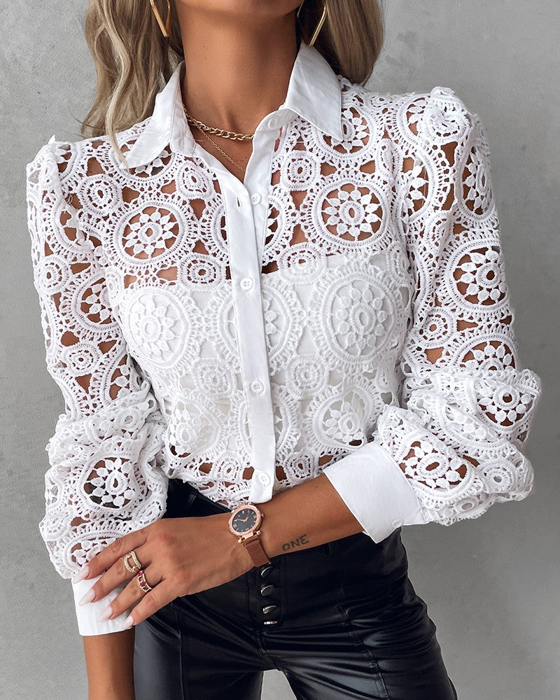 Lace Hollow Out Long Sleeve Top