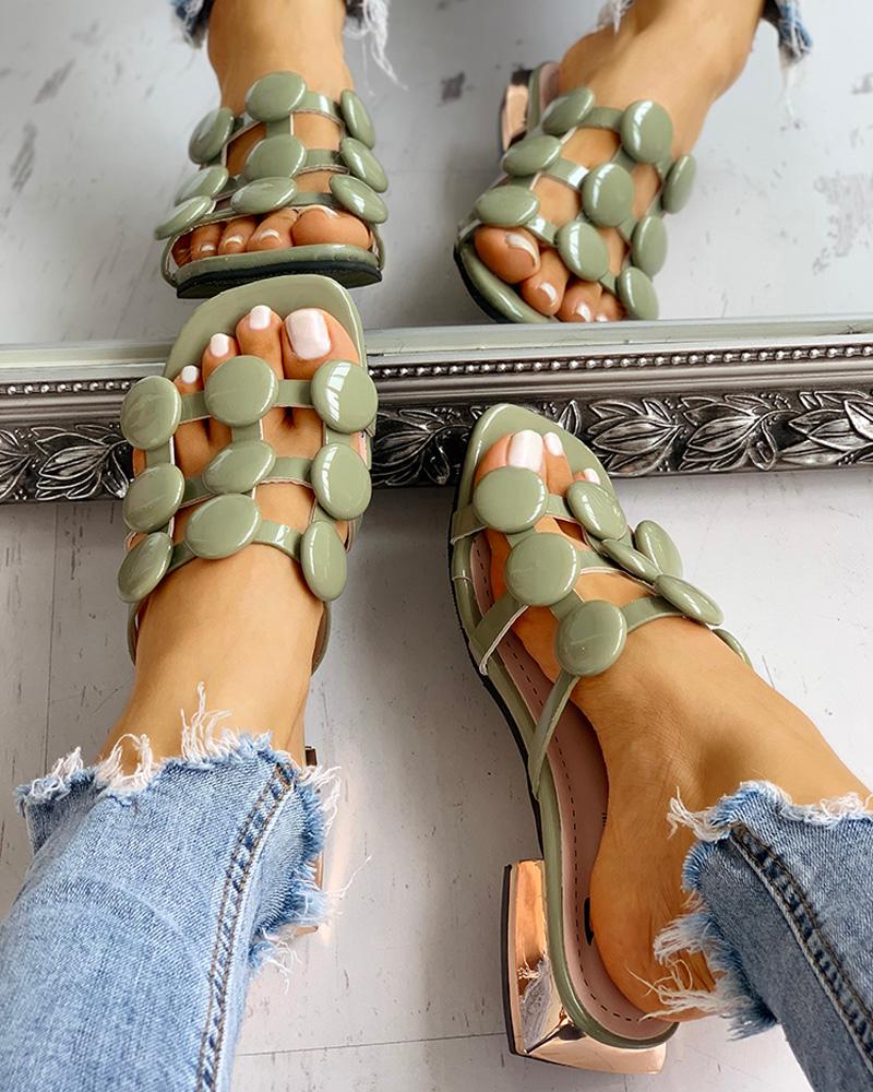 Hollow Out Chunky Heeled Sandals