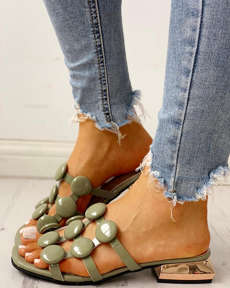 Hollow Out Chunky Heeled Sandals