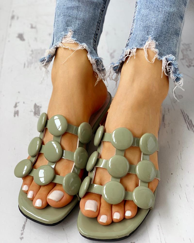 Hollow Out Chunky Heeled Sandals