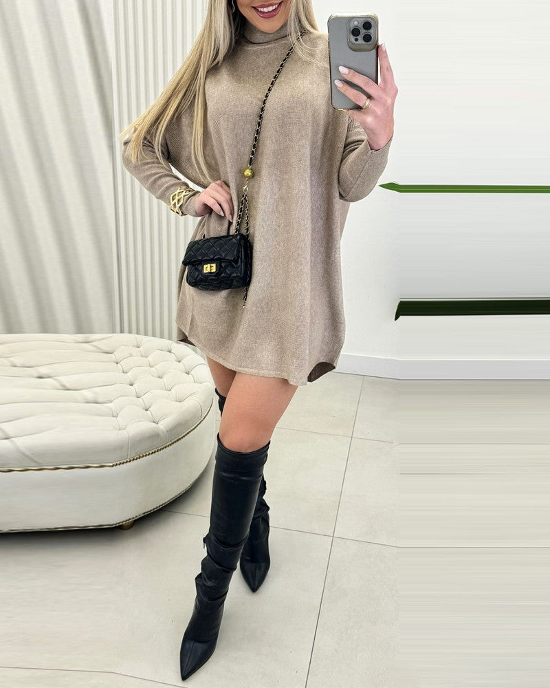 High Neck Batwing Sleeve Knit Sweater