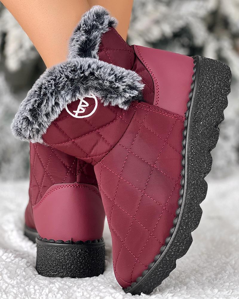 Quilted Argyle Lined Waterproof Winter Ankle Boots