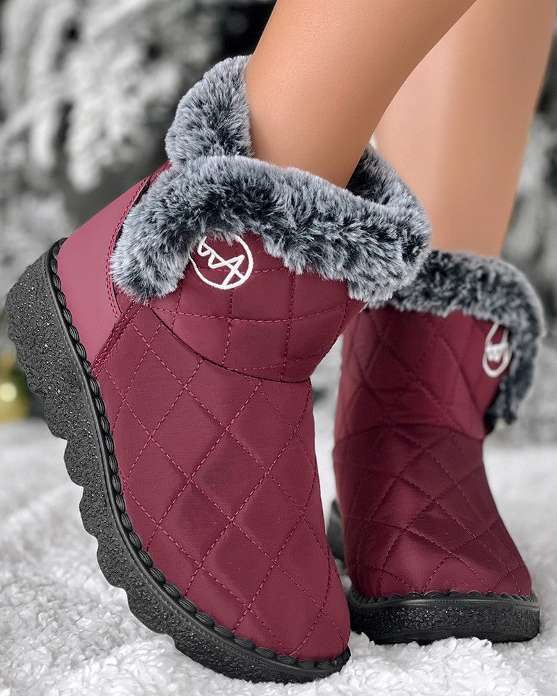 Quilted Argyle Lined Waterproof Winter Ankle Boots