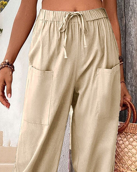 High Waist Drawstring Cuffed Pants