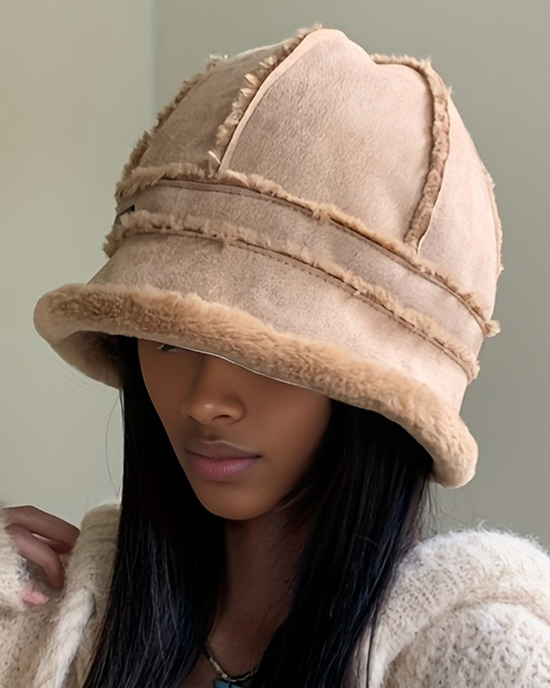 Faux Fur Piping Winter Thermal Bucket Hat