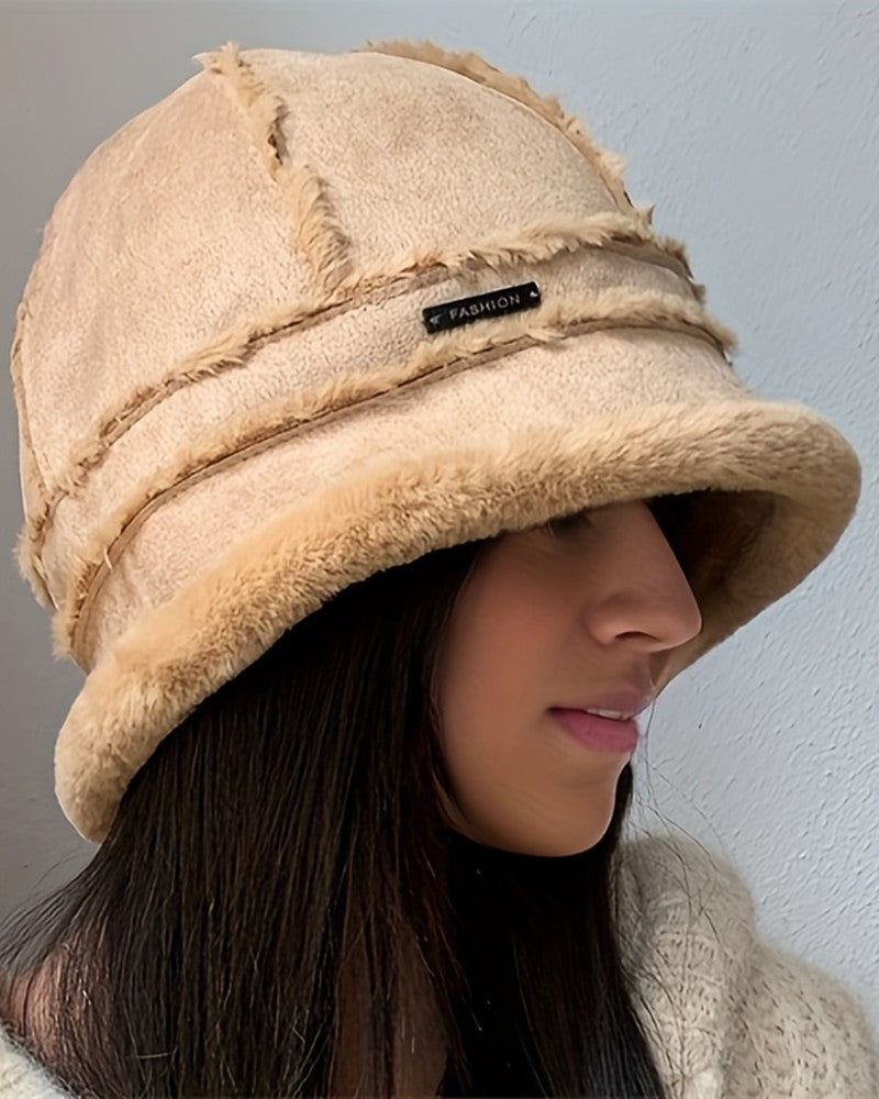 Faux Fur Piping Winter Thermal Bucket Hat