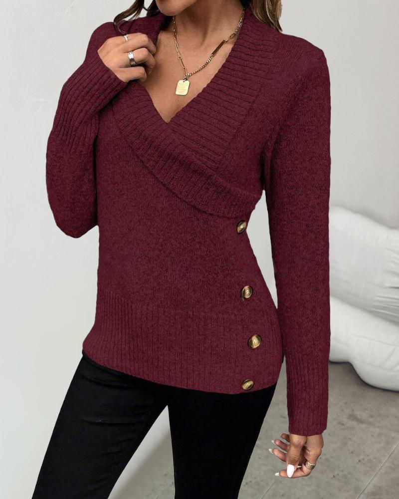 Shawl Collar Button Decor Knit Sweater