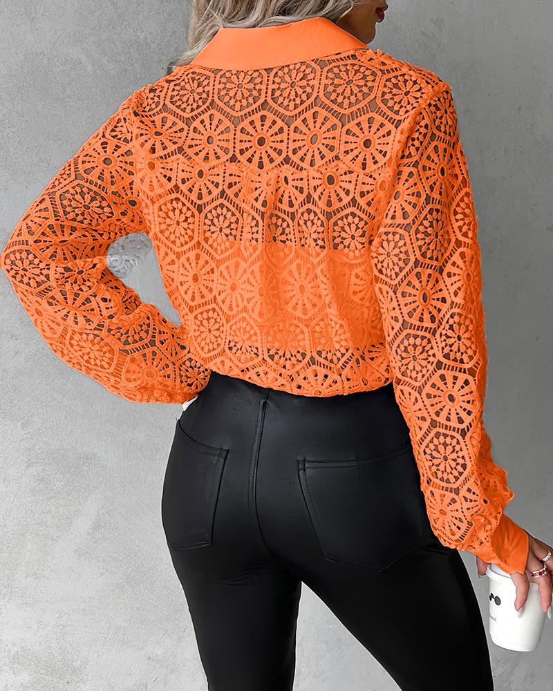 Hollow Out Buttoned Lace Top