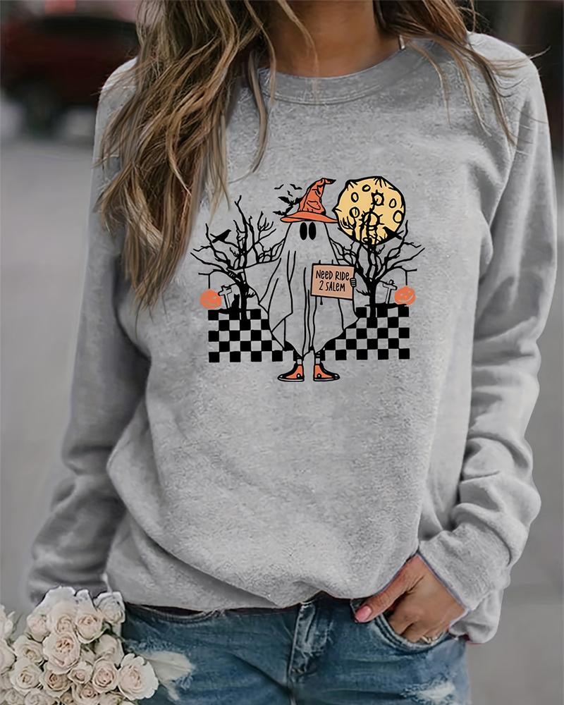 Halloween Ghost Graphic Print Crew Neck Sweatshirt