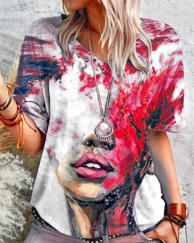 Figure Patterns Print Short Sleeve Loose T shirts