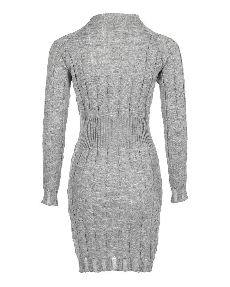 O Neck Long Sleeve Bodycon Braided Sweater Dress