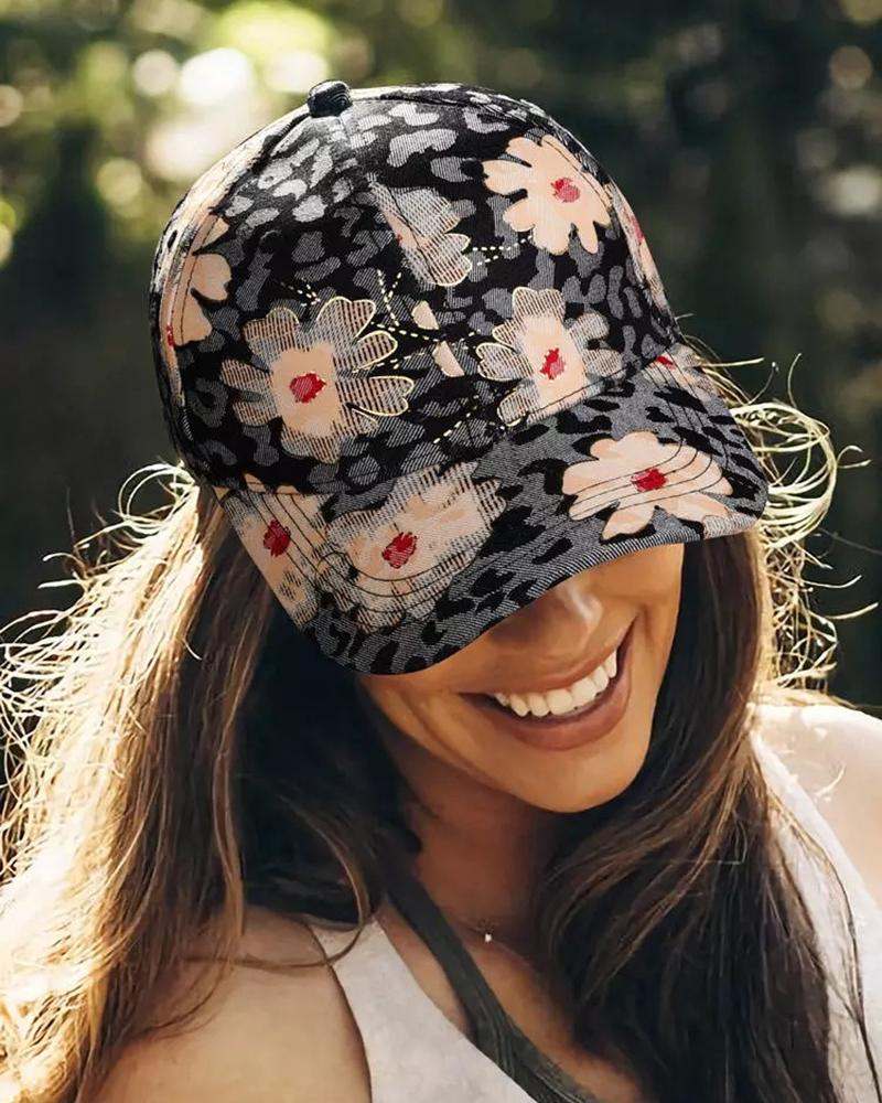 Floral Leopard Print Baseball Cap