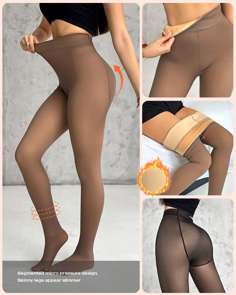 2 Piece Transparent Tight Fleece Lined Thick High Waist Elasticity Thermal Pantyhose Warm Leggings