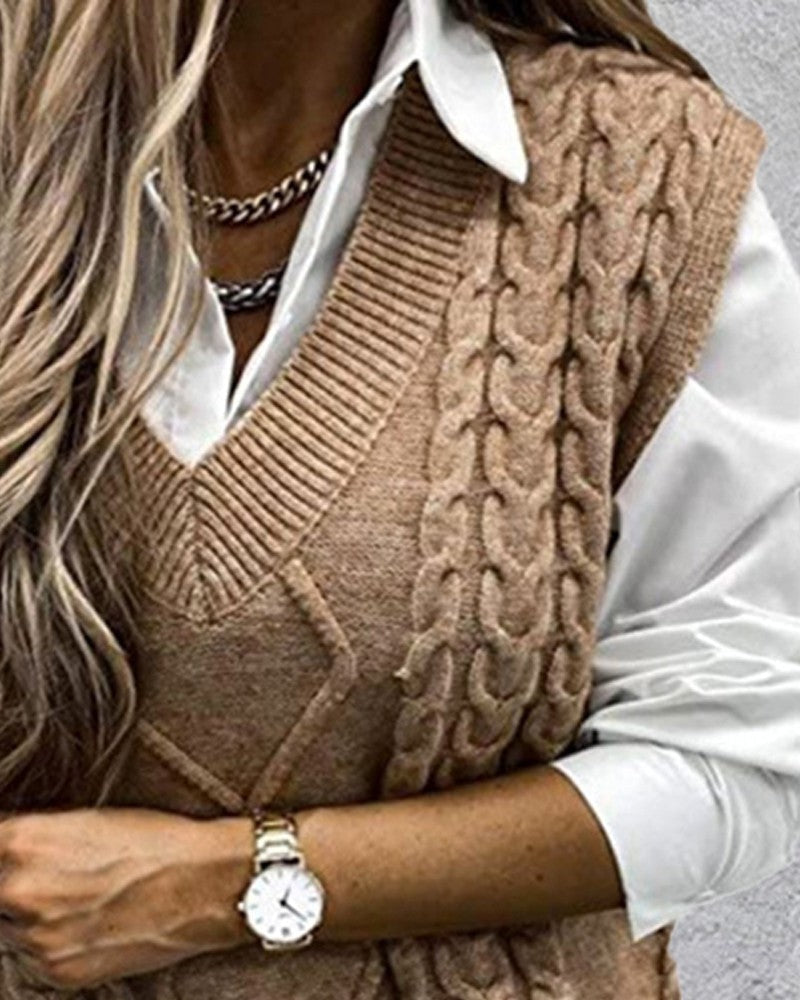 V Neck Cable Knit Sweater Vest