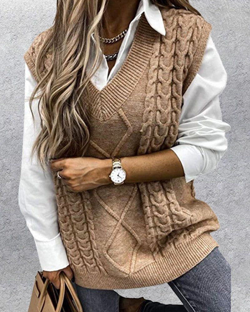 V Neck Cable Knit Sweater Vest