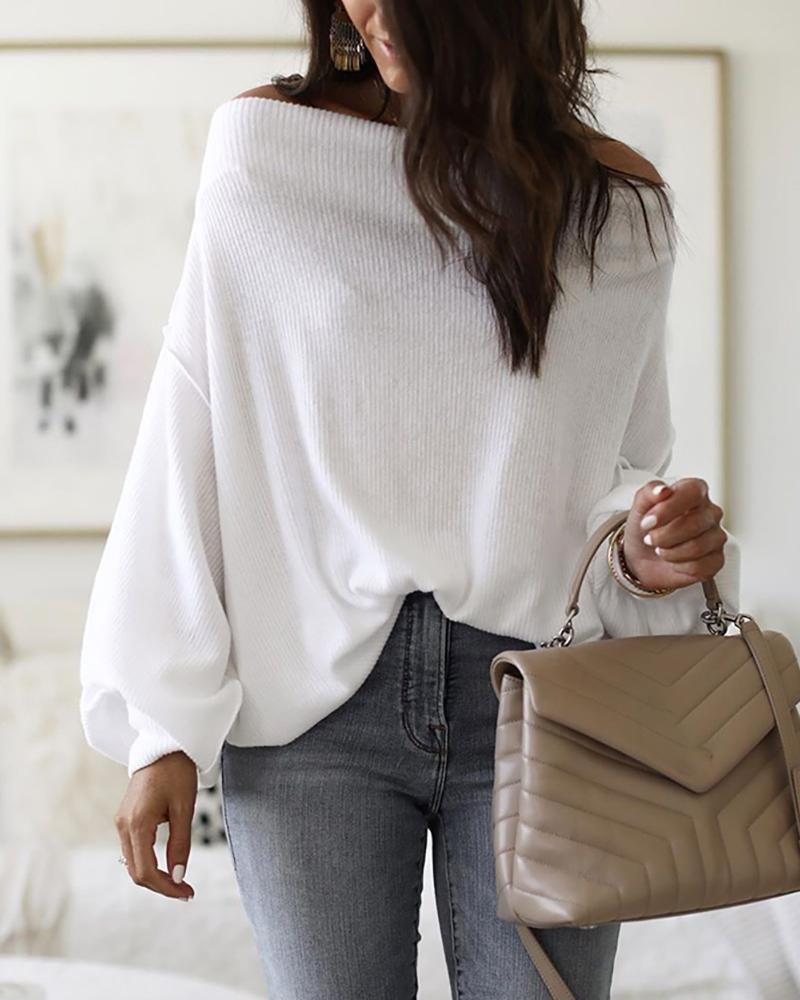 Off Shoulder Lantern Sleeve Knit Casual Sweater