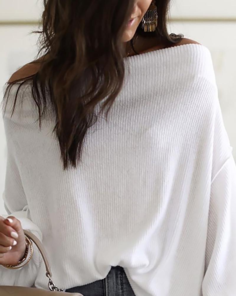 Off Shoulder Lantern Sleeve Knit Casual Sweater