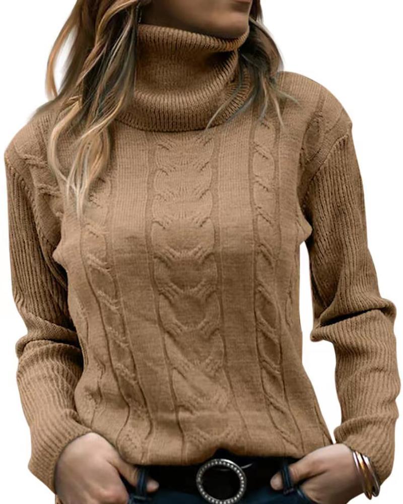 Long Sleeve Turtleneck Cable Knit Sweater