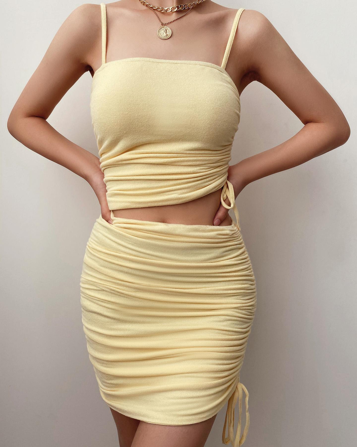 Plain Drawstring Cutout Cami Bodycon Dress