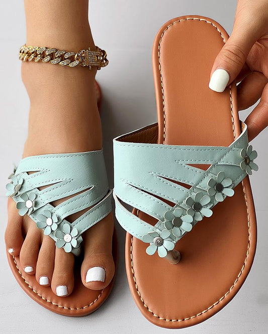 Floral Patten Hollow Out Flip Flops