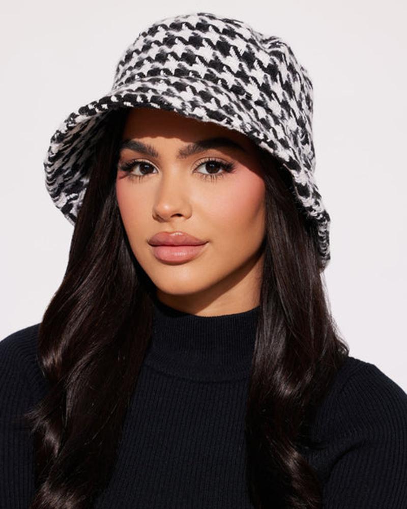 Houndstooth Tweed Winter Warm Bucket Hat