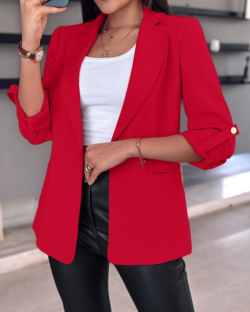 Notched Collar Roll Up Sleeve Blazer Coat