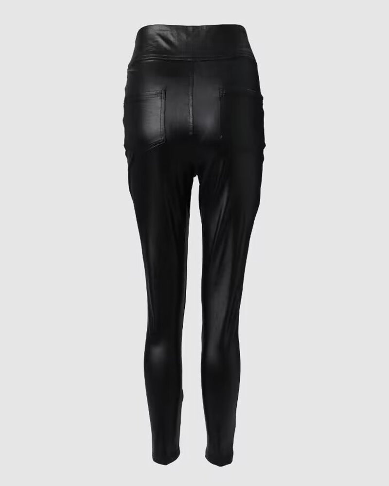 PU Leather Zip Fly High Waist Skinny Pants