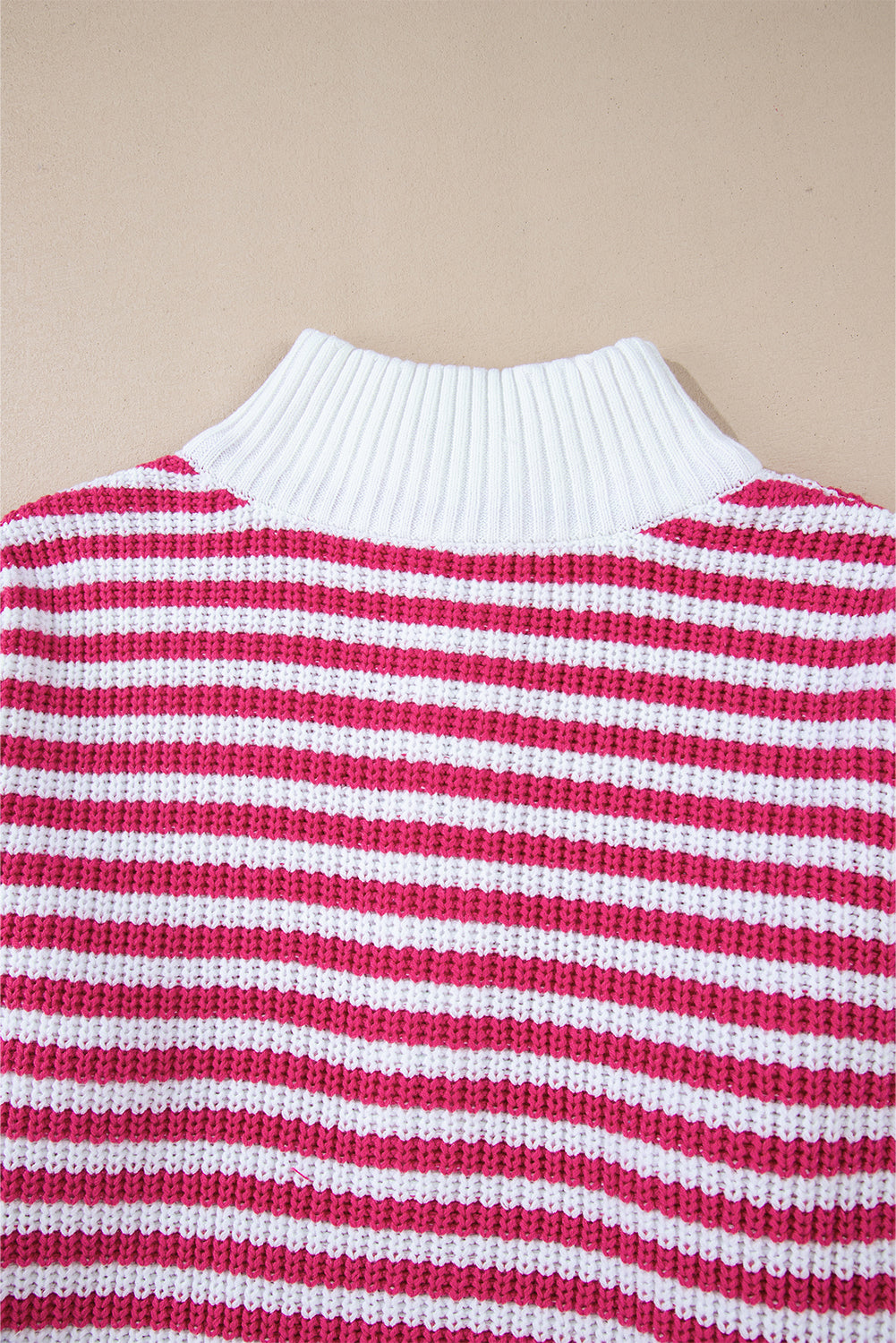 Pink Stripe Zip up Collar Drop Shoulder Sweater