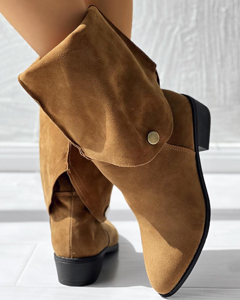 Snap Button Chunky Heel Cowboy Style Boots