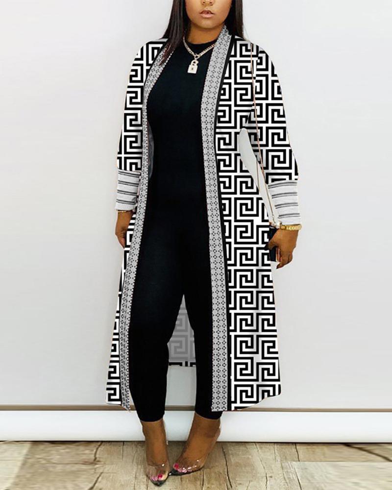 Geometric Print Open Front Longline Coat