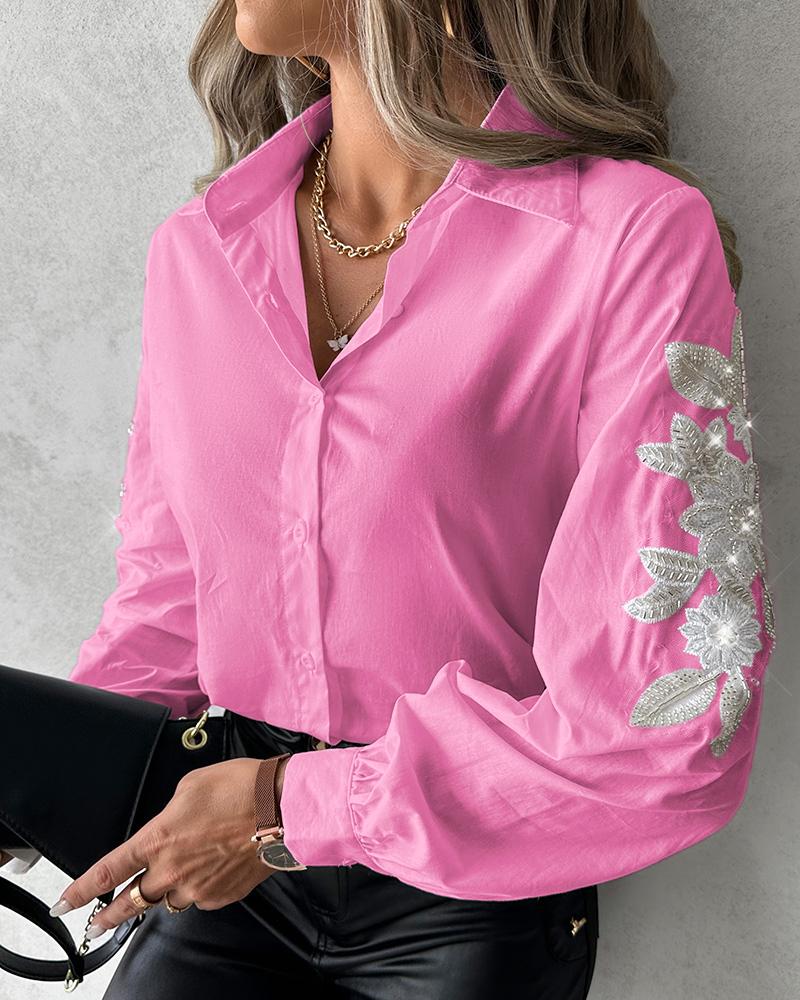 Floral Sequin Embroidery Buttoned Top