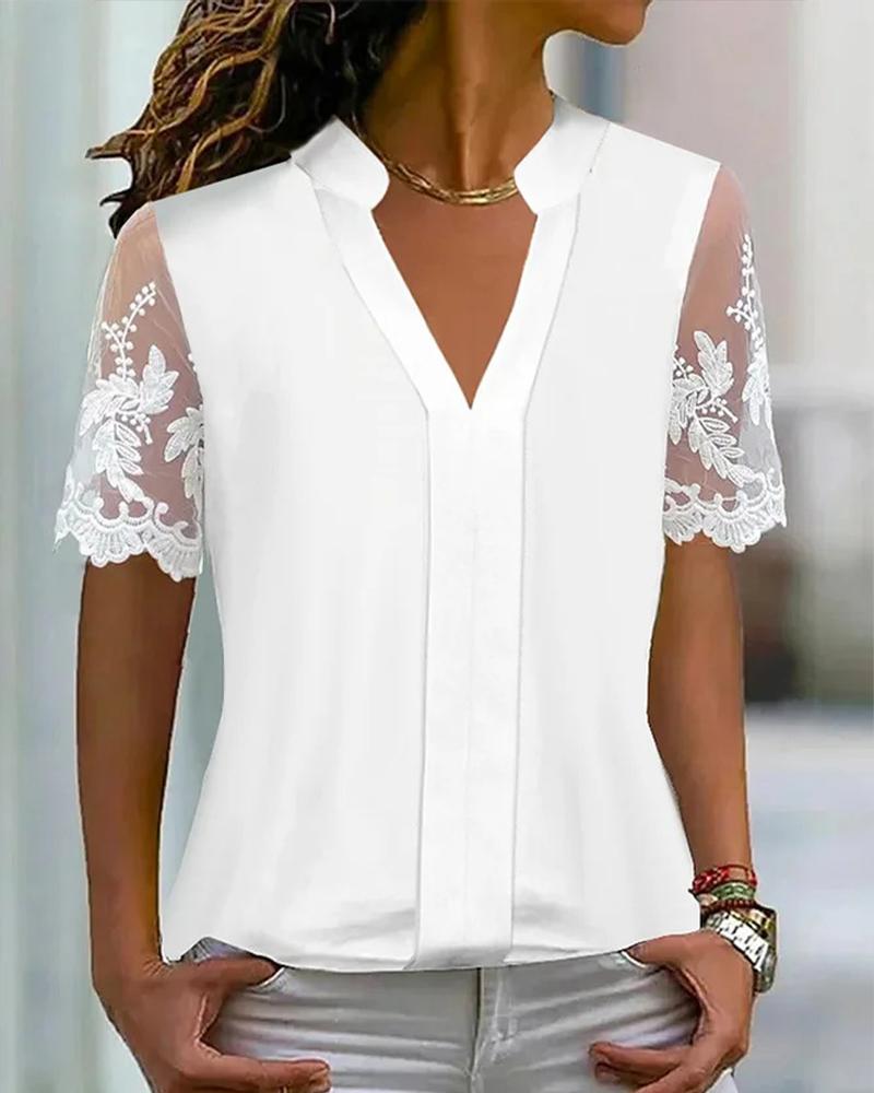 Lace Patch Notch Neck Top