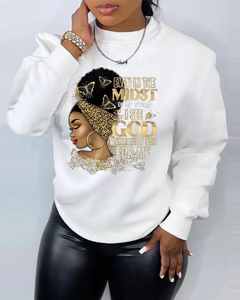 Plus Size Figure Letter Print Long Sleeve Sweatshirt