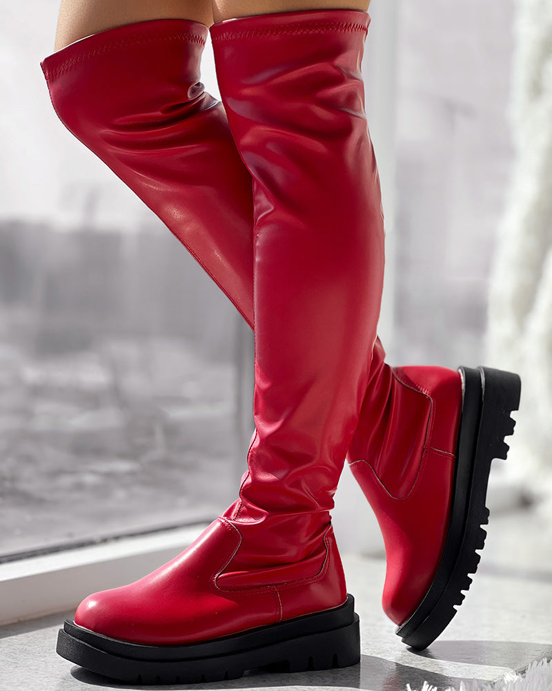 Over The Knee Round Toe Platform Boots