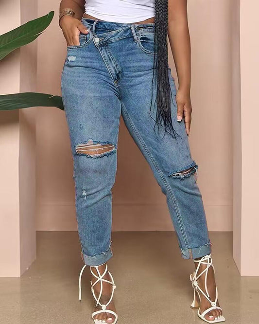 Ripped Cutout High Waist Jeans