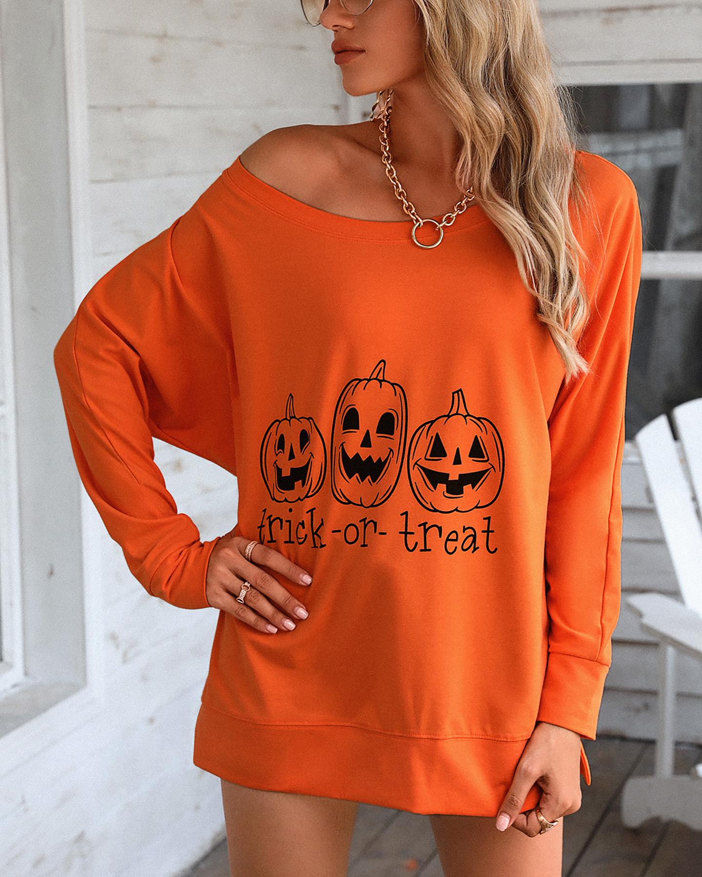 Halloween Letter Pumpkin Print Casual Sweatshirt