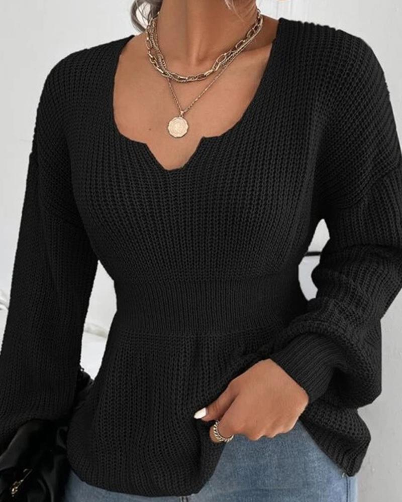 Lantern Sleeve Chunky Knit Sweater