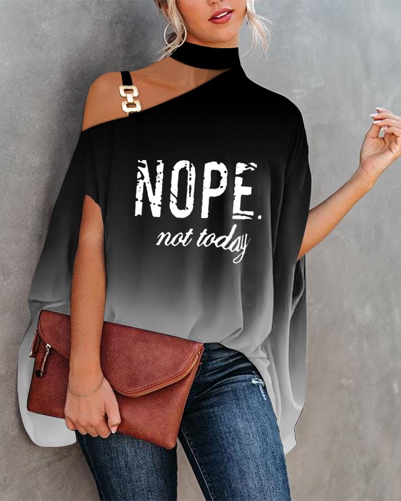 Nope Not Today Ombre Print Chain Strap Cold Shoulder Top