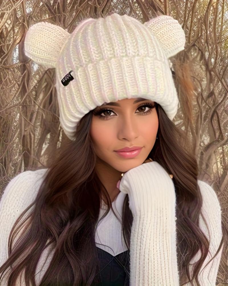 Cuffed Knit Winter Warm Beanie Hat With Bear Ears