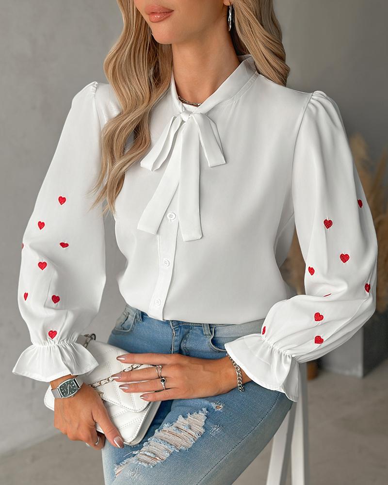 Letter Heart Embroidery Buttoned Top